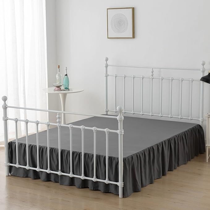 Bed Skirt King Size Ruffled Bed Skirts with Split Corners, 14 Inch Drop Dust Ruffle Bed Skirt with Platform, Dark Grey,14'' King