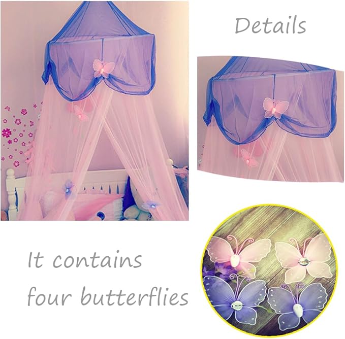 Mosquito Net Bed Canopy Curtains Princess Butterfly Reading Canopies for Girls Kids Single Twin Full Queen Size Beds, Pink and Purple