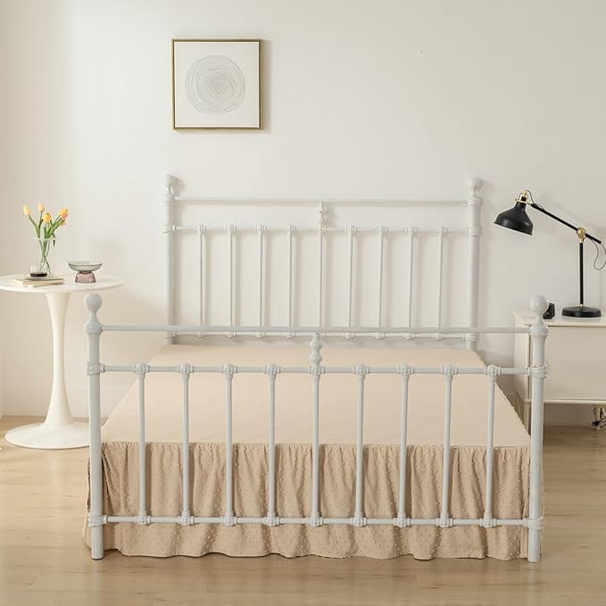Tufted Dot Bed Skirt King Size,Ruffled Bed Skirt with Split Corners, King Bed Skirt 14 Inch Drop, Boho King Size Bed Skirt Camel for Ruffled Bed Skirt with Split Corners, Bed Skirt King Size
