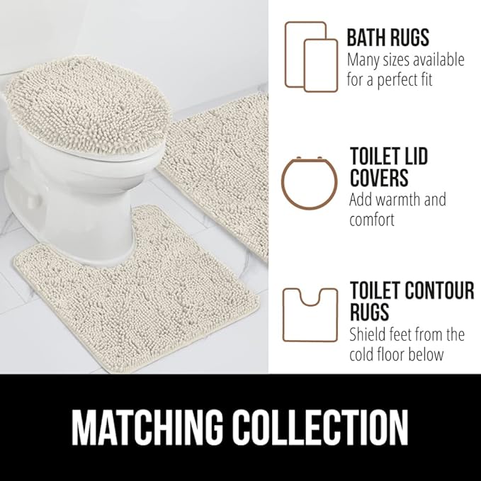 GORILLA GRIP Bath Rug Mat 60x24, Thick Soft Absorbent Chenille, Quick Dry Microfiber Mats, Rubber Backing Washable Shower Floor Rugs, Bathmat Runner, US Designed Bathroom Home Decor Accessories Ivory