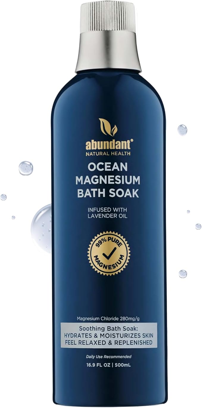 Ocean Magnesium Bath Soak Infused with Lavender Oil to Hydrate, Soothe and Moisturize Skin, Relax and Replenish Muscles, Highly Concentrated Pure Magnesium Salts, 500mL