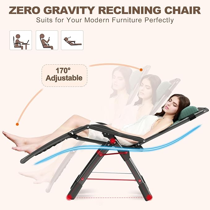 DoCred Comfy Folding Recliner Chair for Bedroom & Living Room, Ice Touch Folding Reclining Patio Lounge Chair with Removable Tray for Indoor Outdoor