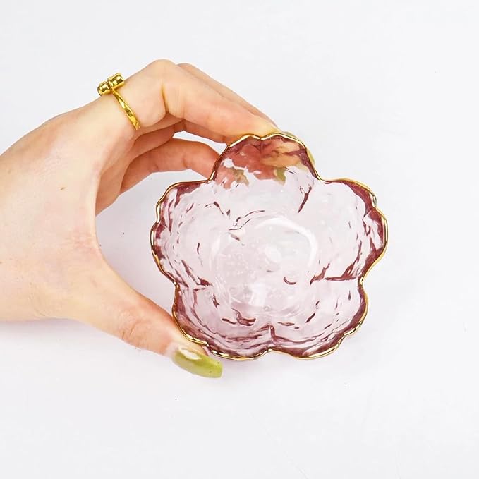 Incense Burner, Incense Holder for Backflow and Sticks Handmade Glass Cherry Blossom Incense Stick Holder with 9 Incense Holes Incense Burner Ash Catcher,for Meditation,Home Decor (with Gilt-Edged)