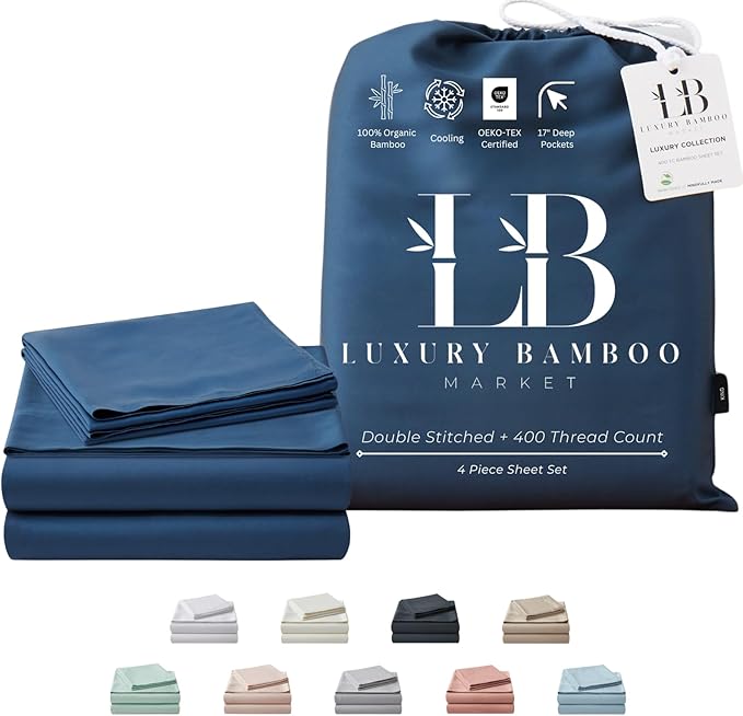 Full Size Sheet Set | 100% Viscose | Organically Grown | Ultra Soft | Cooling Sheets for Hot Sleepers | 17" Deep Pocket [Midnight Blue]
