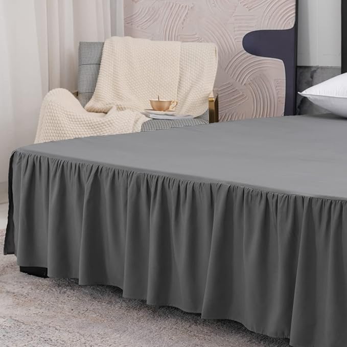 TSUTOMI Bed Skirt Full Size Ruffled Bed Skirt with Split Corners, 18 Inch Drop Dust Ruffle Bed Skirts with Platform, Gathered Style, 100% Microfiber, Grey