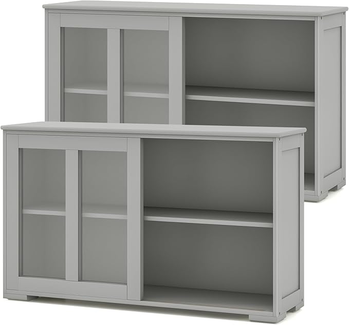 Costzon Sideboard Buffet Cabinet of 2, Wooden Kitchen Storage Cabinet with Adjustable Shelf, Sliding Glass Doors, Accent Coffee Bar Cabinet Console Table for Living Room, Dining Room, Hallway