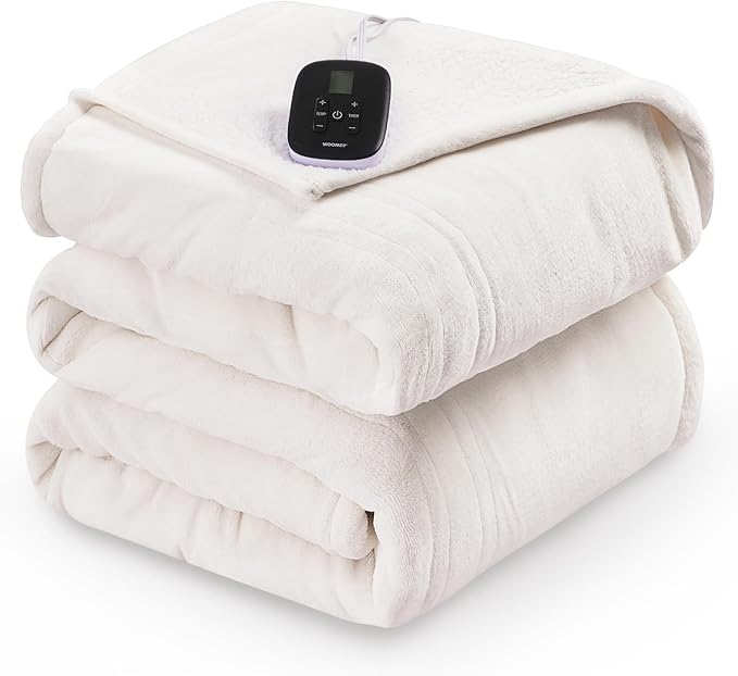 WOOMER Electric Blanket Full Size,Durable Flannel and Soft Sherpa,Dual Control,77”×84” Heated Throw Blanket, 10 Heat Levels&0.5-12h auto-Off,Energy Efficient,ETL Certified