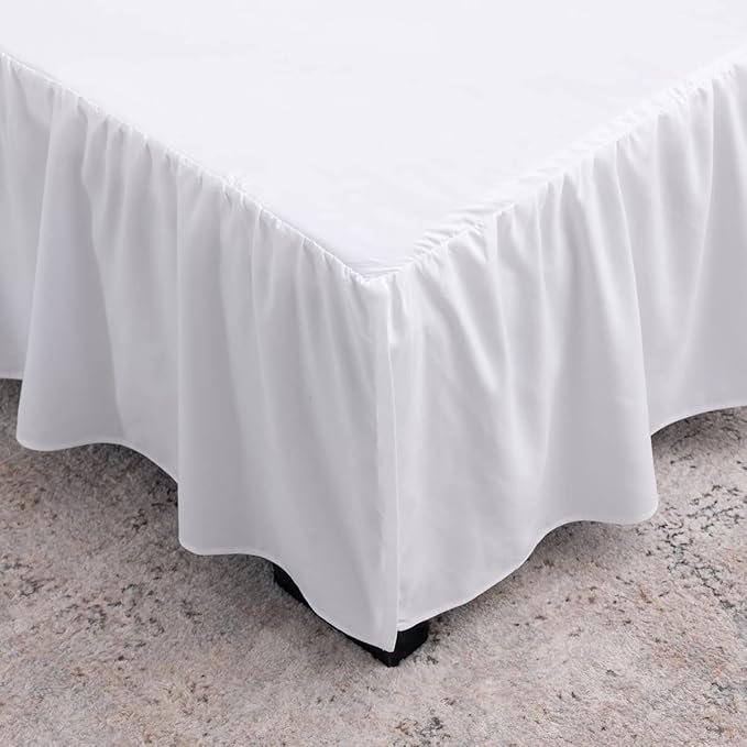 TSUTOMI Bed Skirt Queen Size Ruffled Bed Skirt with Split Corners, 18 Inch Drop Dust Ruffle Bed Skirts with Platform, Gathered Style, 100% Microfiber, White