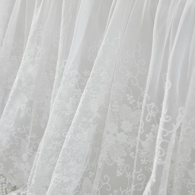 Brandream Lace Bed Skirt Queen Size White 18 Inch Drop Romantic Dust Ruffle Split Corners Bed Sheets Cover Excellent Quality