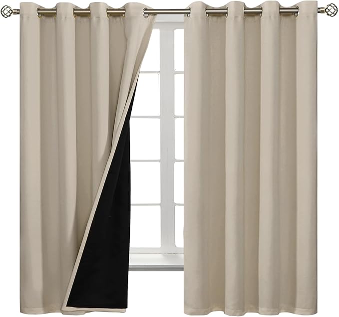 BGment Thermal Insulated 100% Blackout Curtains for Bedroom with Black Liner, Double Layer Full Room Darkening Noise Reducing Grommet Curtain (52 x 72 Inch, Cashmere, 2 Panels)