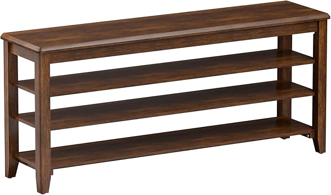 Shoe Rack Bench with Rubberwood Flat Top and 3 Adjustable Shelves – Wooden Shoe Rack for Entryway, Hallway, Mudroom, Front Door, or Small Spaces