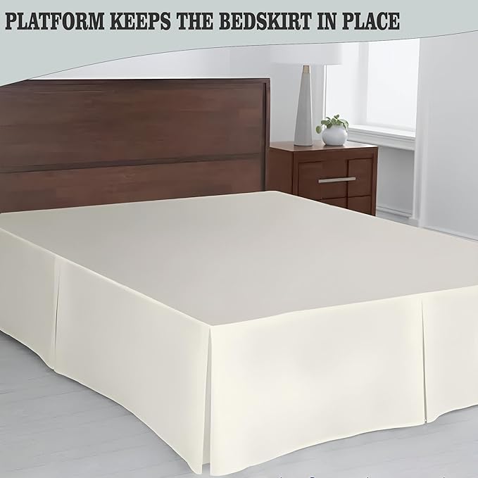Pleated Bed Skirt King Size, 14" Drop with Platform Design for Secure Fit, Split Corners, Wrinkle-Resistant Microfiber for Modern Stylish Look, Tailored Bedding for Hotel Luxury - Ivory