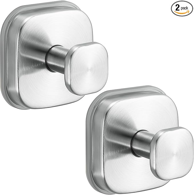 No-Drill Reusable Suction Cup Hooks, 2-Pack Brushed Nickel – Towel, Robe, Loofah, Coat Hook for Glass, Mirror, Tile, Shower, Bathroom, Kitchen & Metal (Smooth, Non-Porous Surfaces)