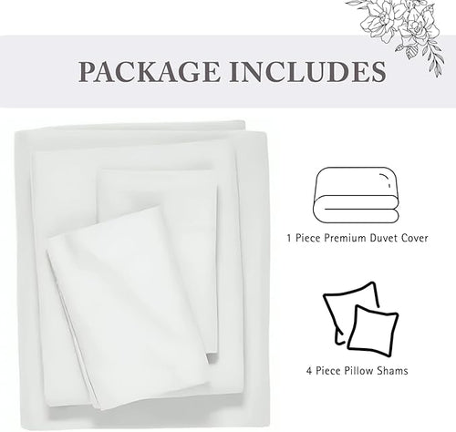 1000 Thread Count King Duvet Cover 100% Egyptian Cotton Soft 5 PC Comforter Cover & 2 Pillow Shams - All Season Breathable Zipper Closure & Corner Ties (Cal King/King, White)