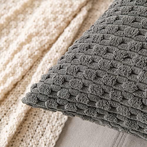 MIULEE Decorative Throw Pillow Covers 16x16 Dark Grey Textured Corduroy - Image 2