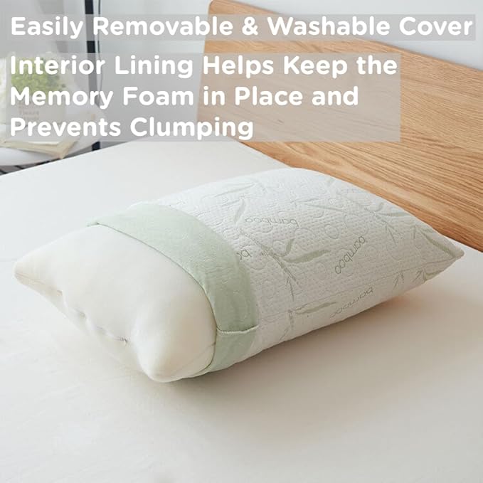 Sacred Thread Memory Foam Pillow, Adjustable Firmness, Soft, Aloe Infused - Cooling Bed Pillows for Sleeping - Back, Stomach, Side Sleeper - Rayon Cover, Machine Washable