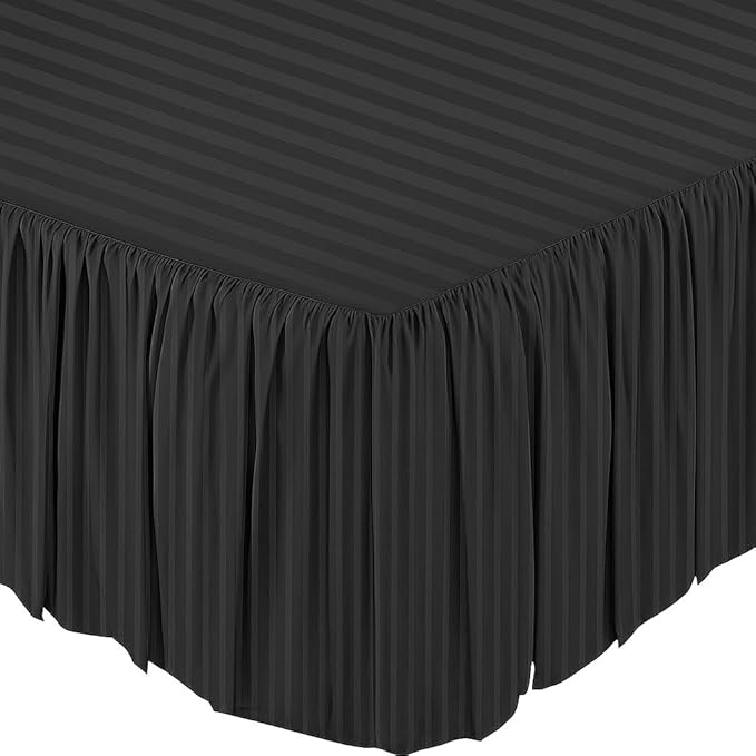 KRISHNA Ruffled Bed Skirt with Split Corners Queen, 100% Microfiber Hotel Quality, 15 Inch Drop Dust Ruffle Gathered Bedskirt with Platform, 60" x 80", Dark Grey Stripe