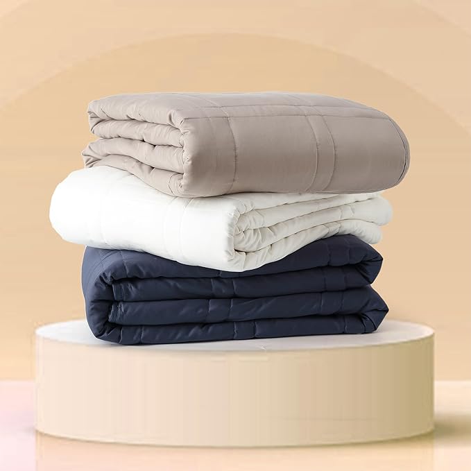Baloo Weighted Blanket for Adults 20 lb (Navy Blue, 60"x80") | Cool & 100% Cotton | Machine Washable & Dryer Safe | Glass Microbead Fill