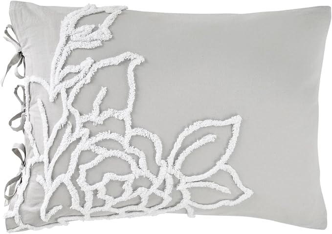 Peri Home 100% Cotton 3-Piece Duvet Cover and Sham Set, King, Grey Chenille Rose