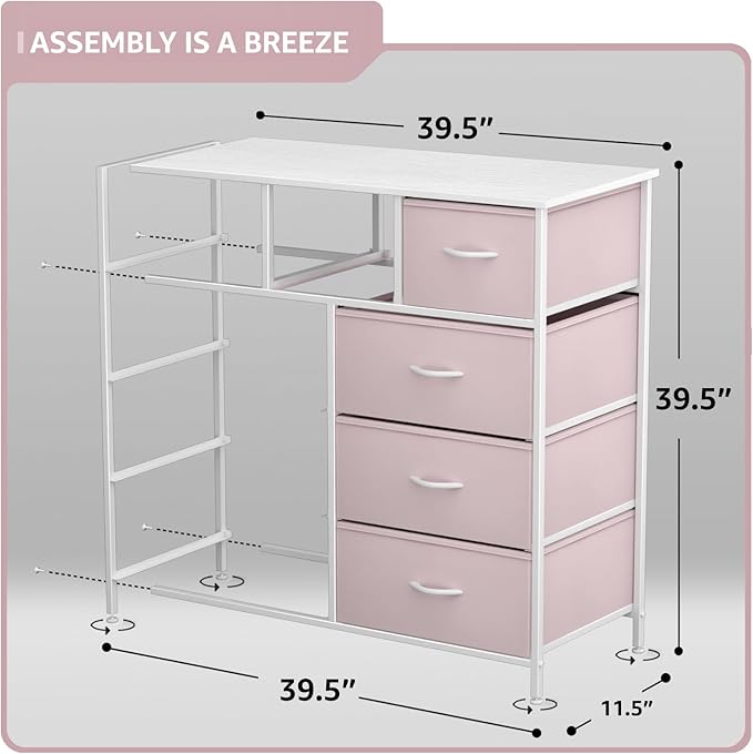 Sorbus Dresser with 9 Drawers - Furniture Storage Chest Tower Unit for Bedroom, Hallway, Closet, Office Organization - Steel Frame, Wood Top, Fabric Bins (Solid Pink, Solid)
