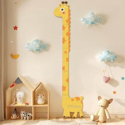 Personalized Name Growth Chart for Kids, Giraffe Height Chart for Boy Girls, Measuring Board for Kids Height, Patchwork Wooden Height Chart Measuring Board, Nursery Growth Chart Ruler