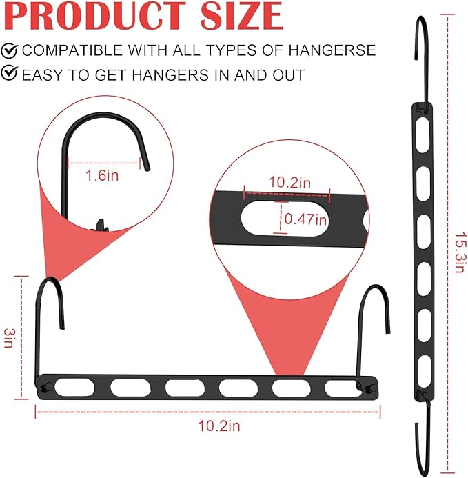12 Pack Space Saving Hangers for Clothes, Collapsible Metal Hangers Organizer, Clothes Space Savers, Closet Organizers and Storage, Dorm Room Essentials, Black