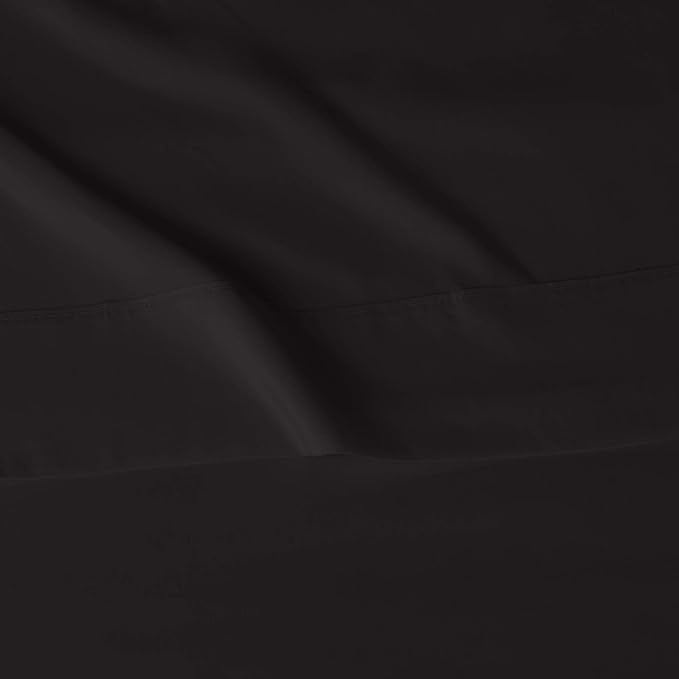 Amazon Basics Lightweight Super Soft, Breathable Wrinkle-Free Microfiber 4 Piece Bed Sheet Set with 14-Inch Deep Pockets, King, Black, Solid