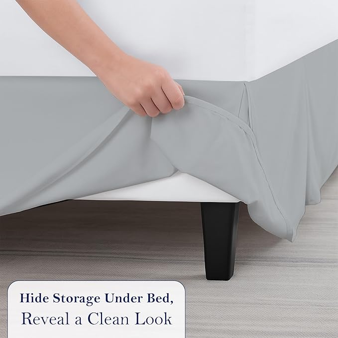 Queen Bed Skirt, Luxury 15 Inch Drop Light Grey Pleated Bed Skirt, Double Brushed Microfiber, Box Pleat Design, Wrinkle & Fade Resistant, Easy Fit Tailored Bedskirt for Queen Size Beds