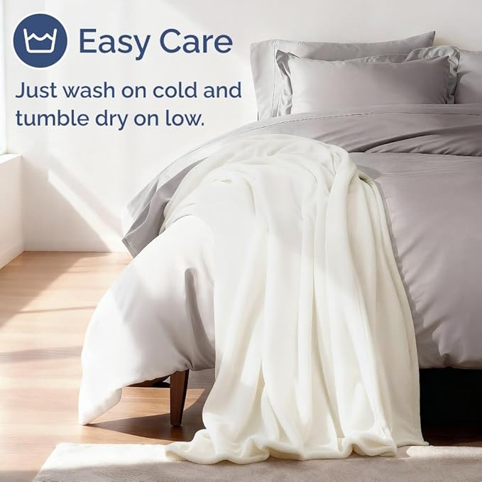 Ultra Soft Fleece Blanket Queen Size - Flannel Fleece Luxury Queen Blanket - Lightweight for Couch Bed Chair - Thick, Warm and Breathable - All Season Cozy Fuzzy, Anti-Static Microplush Bedding, Ivory