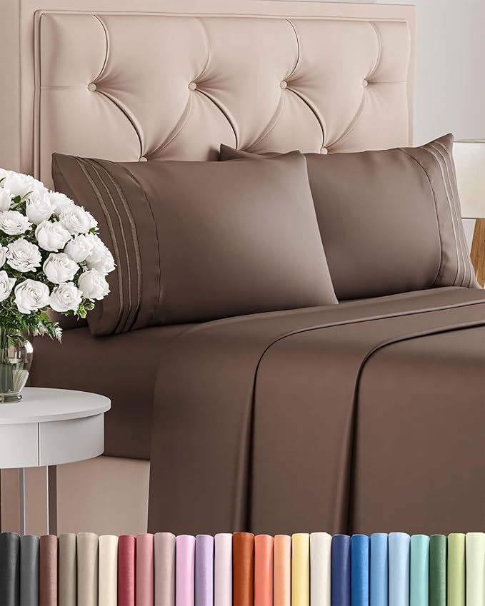 Queen Size 4 Piece Sheet Set - Comfy Breathable & Cooling Bed Sheets Set - Hotel Luxury Bedding for Women, Men, Kids, Teens, Boys & Girls - Deep Pockets, Ultra-Soft, Wrinkle Free - Oeko-Tex - Brown