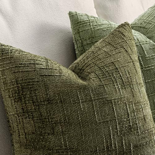 MIULEE Chenille Textured Throw Pillow Covers Olive Green 18x18 Set of 2 - Image 3