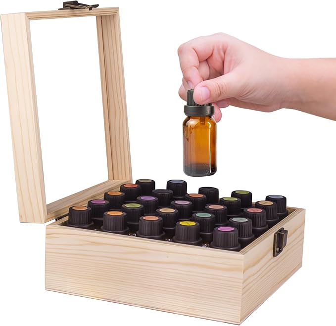 Essential Oil Storage Box High Capacity Glass Lid Wooden Essential Oils Display Organizer Stand Holder for 15 ml Bottles Nail Polish Collection.