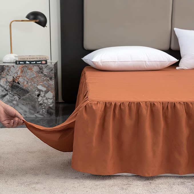 Bed Skirt Queen Size Ruffled Bed Skirt with Split Corners, Queen Bed Skirt 14 Inch Drop, TSUTOMI Queen Size Bed Skirt Terracotta for Ruffled Bed Skirt with Split Corners, Bed Skirts Queen Size