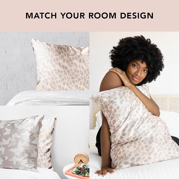 Kitsch Satin Pillowcase with Zipper for Hair & Skin, Softer Than Silk Pillow Cases Queen, Wrinkle-Free, Smooth and Cooling Satin Pillow Covers, Standard Size 19"x26", Leopard