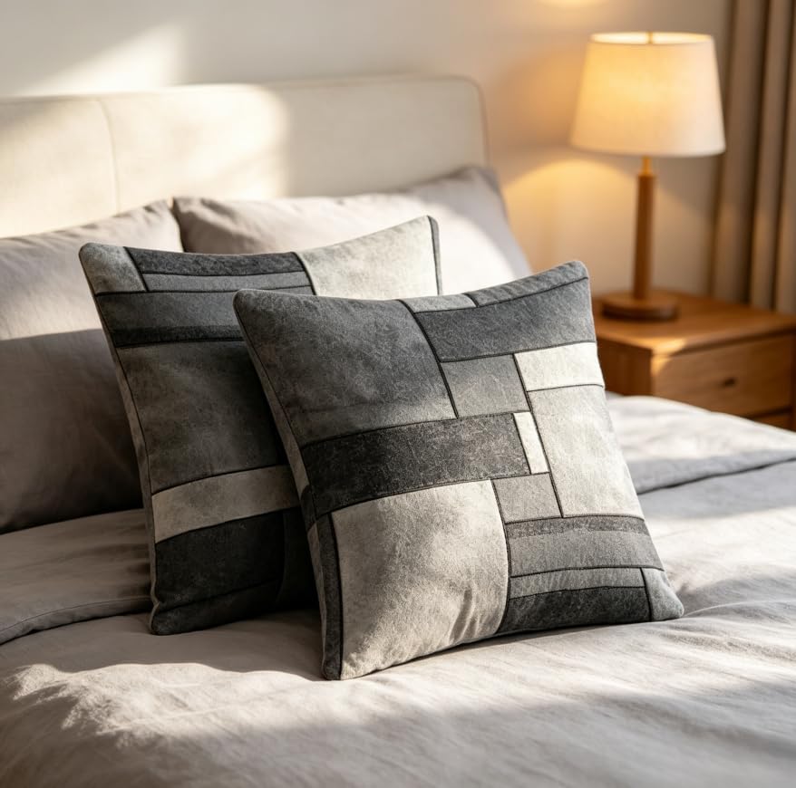 18x18 Inch Modern Grey Geometric Throw Pillow Covers Set of 2 - Image 6