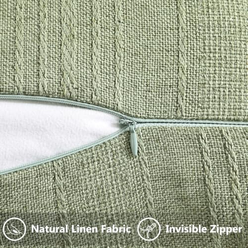 decorUhome Sage Green Textured Linen Throw Pillow Covers 16x16 Set of 2 - Image 2