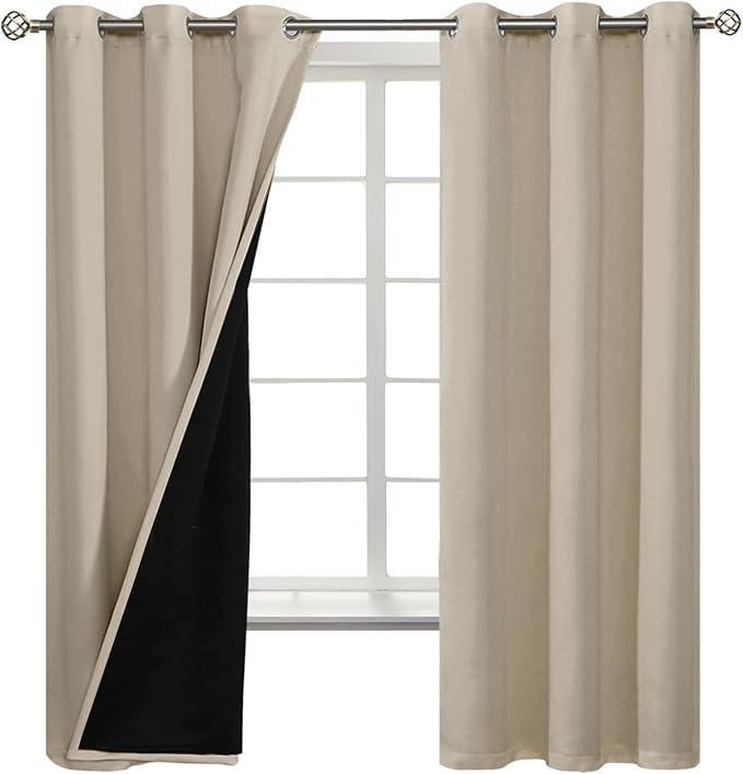 BGment Thermal Insulated 100% Blackout Curtains for Bedroom with Black Liner, Double Layer Full Room Darkening Noise Reducing Grommet Curtain (42 x 63 Inch, Cashmere, 2 Panels)
