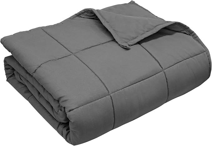 Weighted Blanket for Adults (10 lbs, 48" × 72", Grey) Twin Size Heavy Blanket for 90-110lbs, Breathable Weighted Throw Blanket with Glass Beads for All Season, Washable