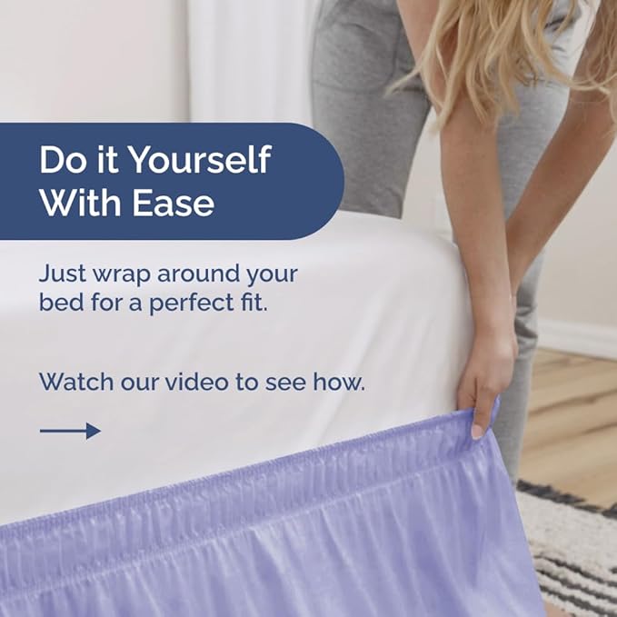 Wrap Around Dust Ruffle Bed Skirt - Lavender - Twin/Twin XL Size Beds with 12 Inch Drop - Easy Fit Elastic Strap - Adjustable Pleated Bedskirt w/Brushed Fabric Wrinkle Free - Women, Men, Kids & Teens