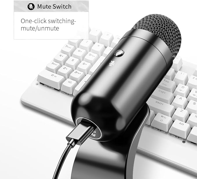 LIANGSTAR USB Computer Microphone, Podcast Mic Desktop with Mute Button for Recording Streaming, Omnidirectional Condenser, Plug&Play Stand with Volume Control for PC, Laptop, Mac, YouTube