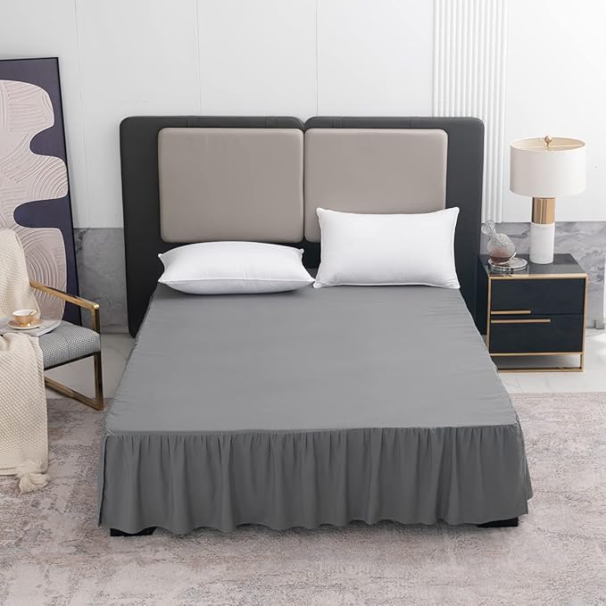 Grey Bed Skirt Twin Size Ruffled Bed Skirt with Split Corners, 14 Inch Drop Dust Ruffle Bed Skirts with Platform, Grey