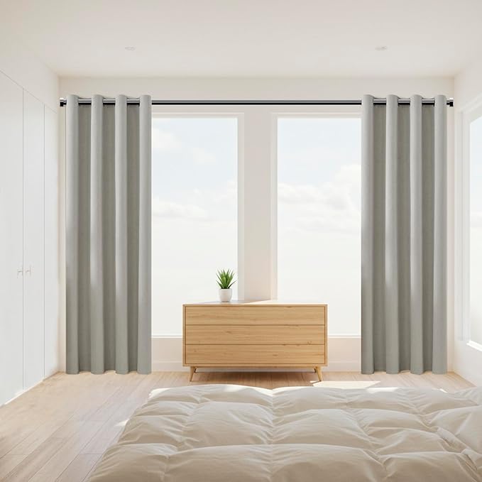 ChrisDowa 100% Blackout Greyish Beige Solid Curtains 96 Inches Long 2 Panels for Bedroom Living Room,Farmhouse Room Darkening Thermal Insulated Soundproof Grommet Top Window Treatment Drapes,52x96