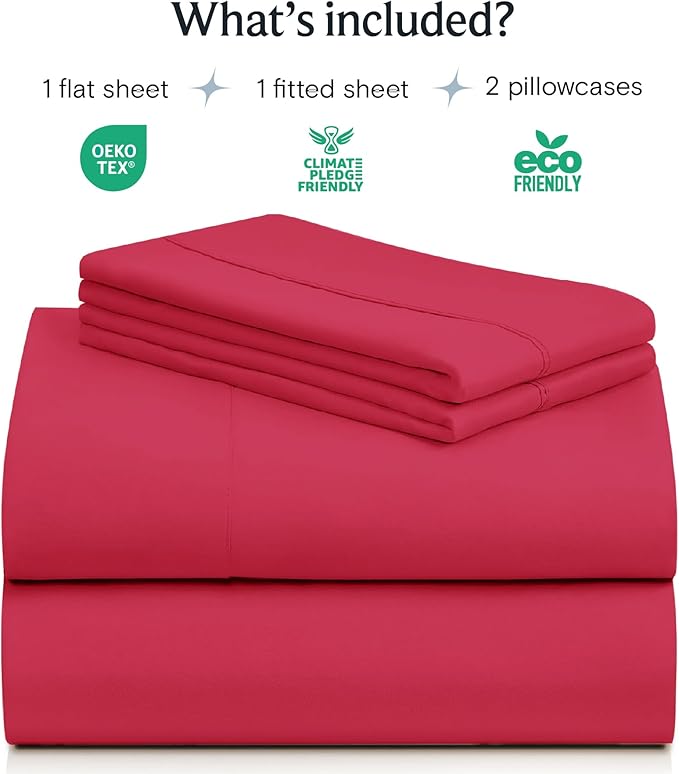 LuxClub 4 PC Sheet Set Bed Sheets Deep Pockets 16" Eco Friendly Wrinkle Free Cooling Machine Washable Hotel Bedding Silky Soft - Red Full