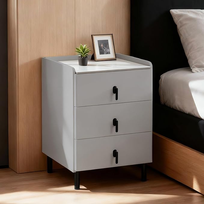 Lamberia Narrow Nightstand with 3 Drawers, Narrow Side Table, Small Bedside Table for Bedroom, Living Room, End Table for Small Space, Dark Grey, 15.8''W x 15.8" D x 23.5" H