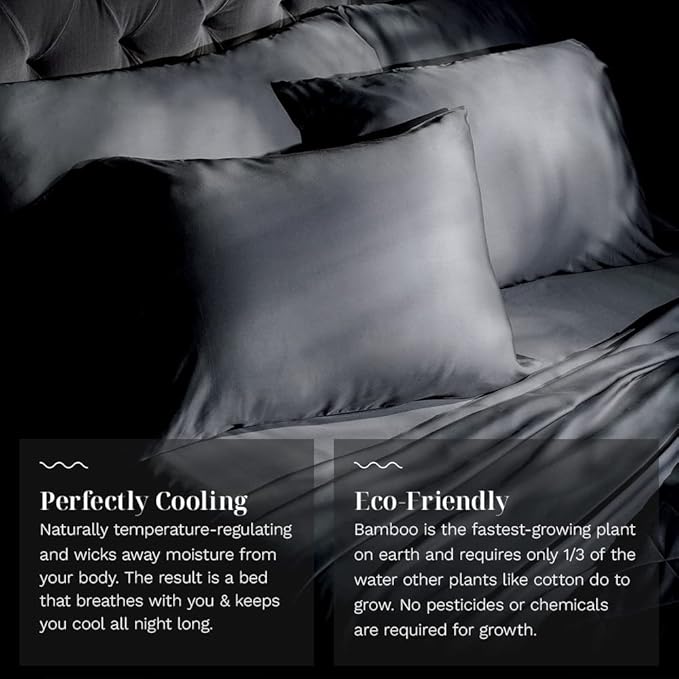 LUXOME Luxury Sheet Set | 100% Rayon (Viscose) from Bamboo | California King - Charcoal | Deep Pockets | 4-Piece Set (Fitted, Flat, 2 Pillowcases)