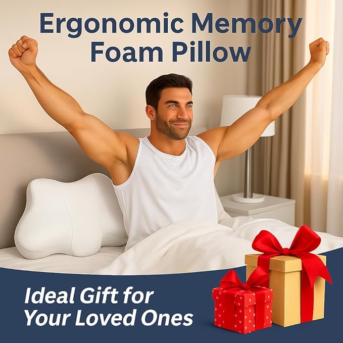 Extra High Loft Cervical Pillow for Side Sleepers, 6.30" Ergonomic Memory Foam Pillow for Broad Shoulders, Dual-Height Design, Washable Cover