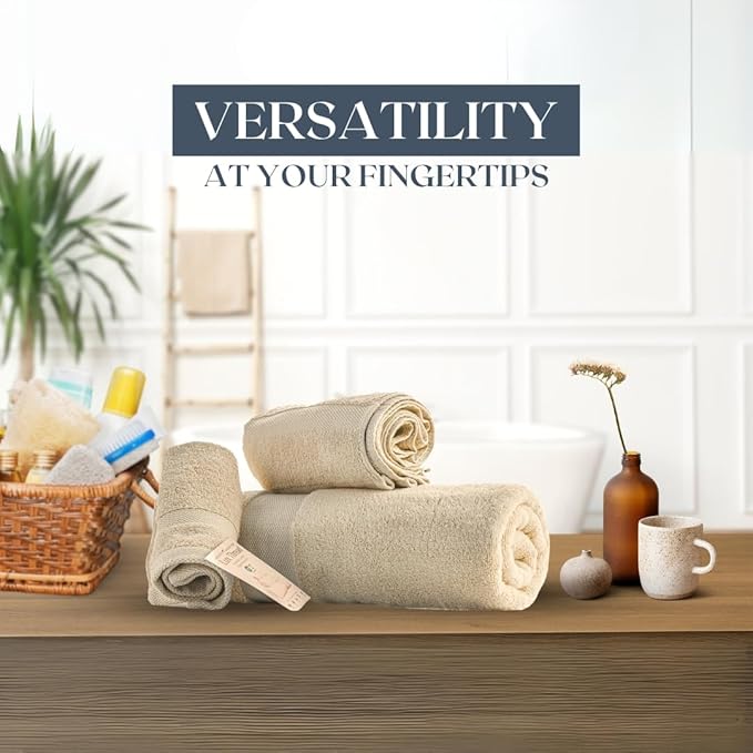 Egyptian Cotton Towel Set - 3 Piece | Ultra Soft 100% 600 GSM Towels | 1 Bath, 1 Hand, 1 Washcloth | Quick Dry, Durable for Bathroom, Home, Spa, Gym | Premium Towel Set (Off White)