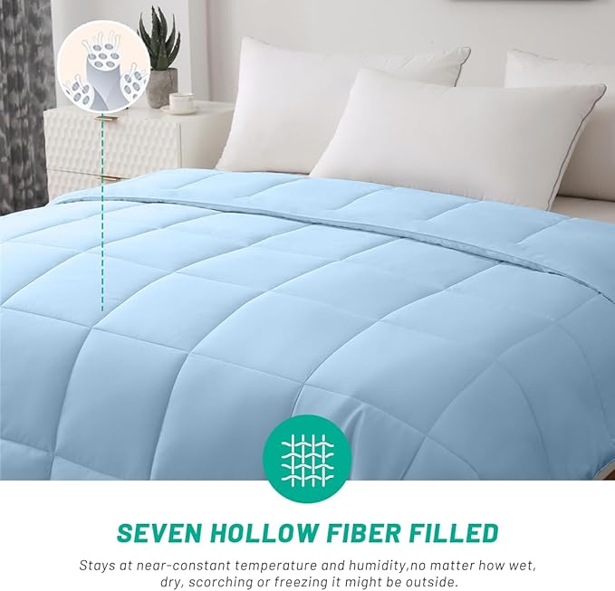 100% Viscose Made from Bamboo Comforter for Hot Sleepers- Summer Cooling Breathable Silky Soft Duvet Insert King Size-with 8 Corner Tabs(102x90 Inches, Light Blue-Summer)