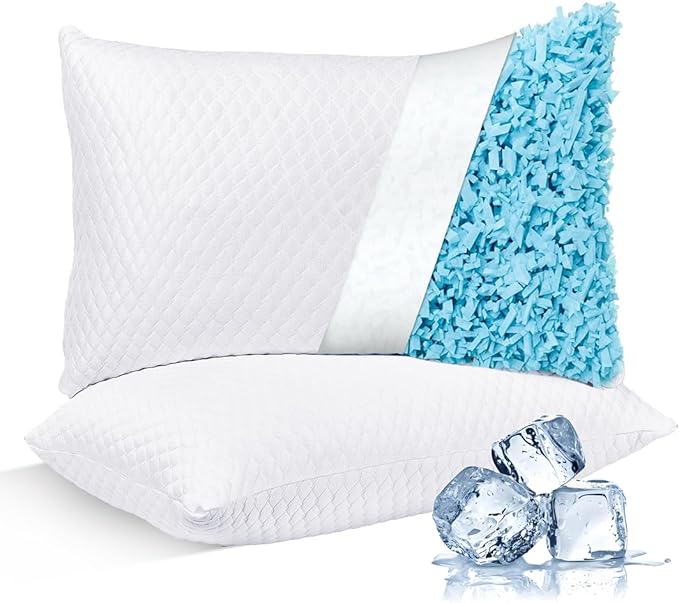 NTCOCO Cooling Bed Pillows for Sleeping Shredded Memory Foam Adjustable Gel for Side Stomach Back Sleepers Washable Removable Cover Standard Size Pack of 2