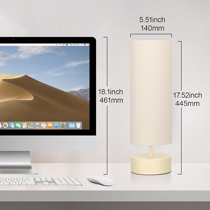 Touch Control Table Lamp, 3 Way Dimmable Bedside Table Lamp with Cream Base, Simple Nightstand Lamp with Beige Shade, Modern Night Light for Bedroom Living Room Home Office, 9W LED Bulb Included